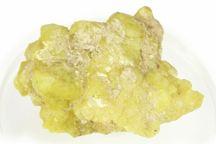 Yellow Sulfur Crystals on Fluorescent Aragonite - Italy #283236